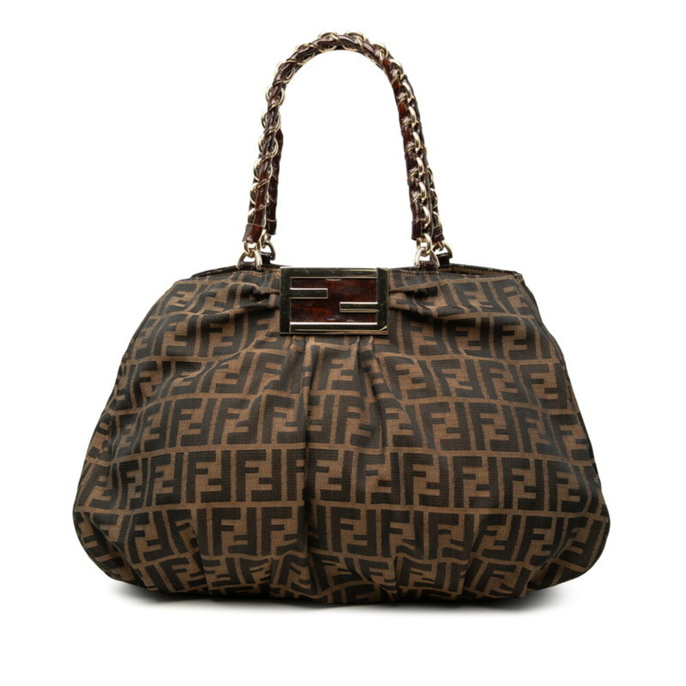 Fendi Zucca Chain Tote Bag Shoulder 8BR616 Brown Canvas Leather Women's FENDI